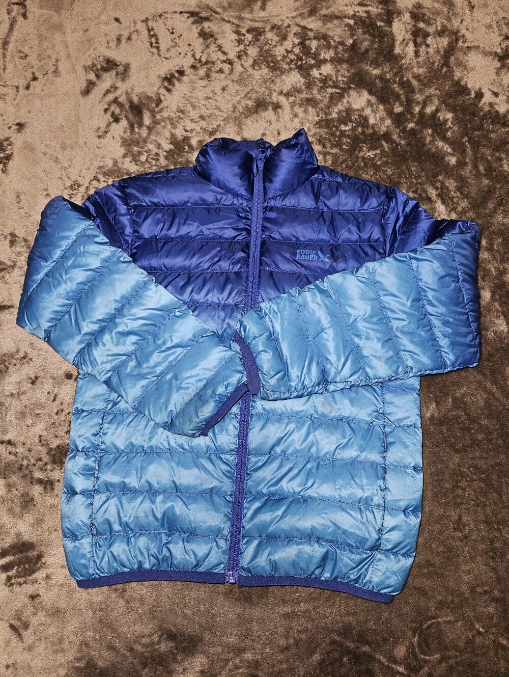 Eddie Bauer Kids Ombre Blue Packable Down Jacket Kids M 7-8 Outdoor 650 Fill